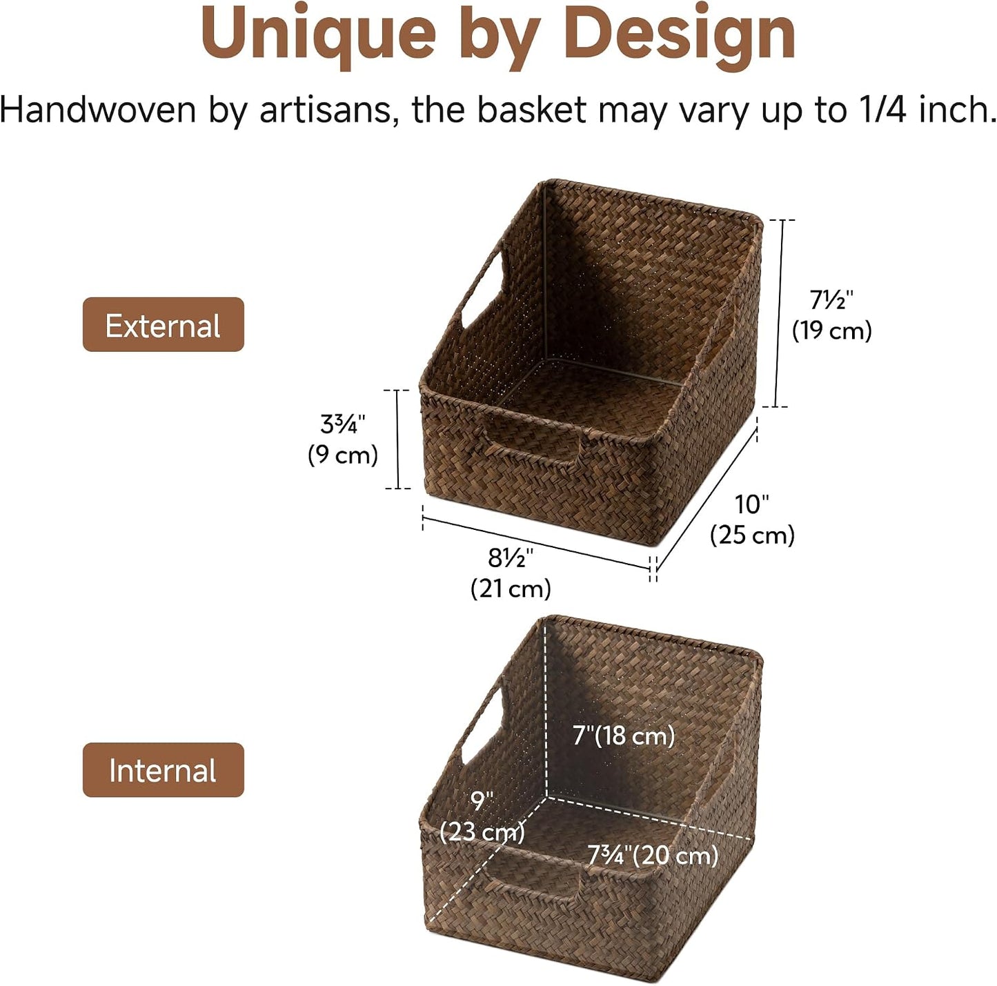 StorageWorks Water Hyacinth Pantry Storage Baskets, Wicker Baskets with Built-in Handles, Handwoven Shelf Baskets for Organizing, Pantry Organizers and Storage, 3 Pack