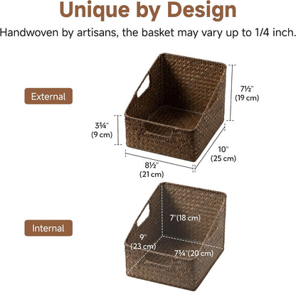 StorageWorks Water Hyacinth Pantry Storage Baskets, Wicker Baskets with Built-in Handles, Handwoven Shelf Baskets for Organizing, Pantry Organizers and Storage, 3 Pack