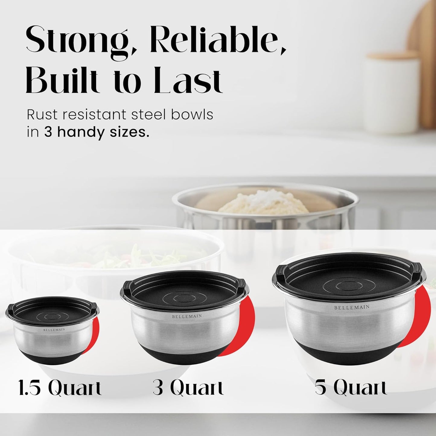 Bellemain Stainless Steel Non-Slip Mixing Bowls with Lids (4-Piece Set)
