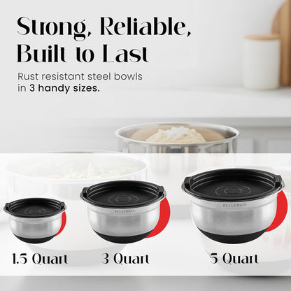 Bellemain Stainless Steel Non-Slip Mixing Bowls with Lids (4-Piece Set)
