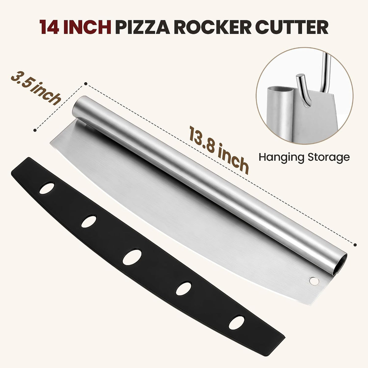 Pizza Cutter Rocker Blade, 14IN Pizza Knife Rocker with Sharp Blade