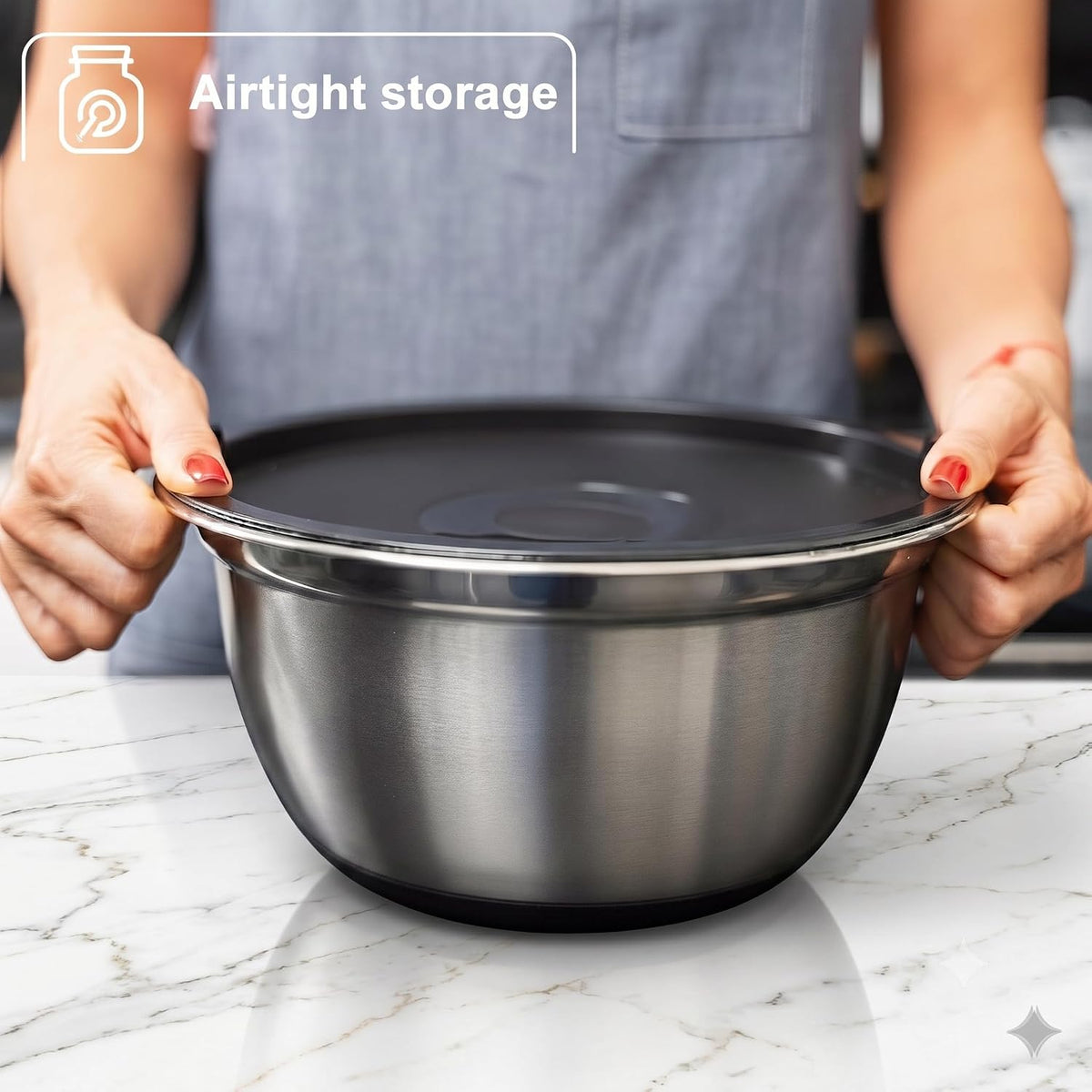 WHYSKO Stainless Steel Mixing Bowls with Lids, 5-Piece Nesting Set