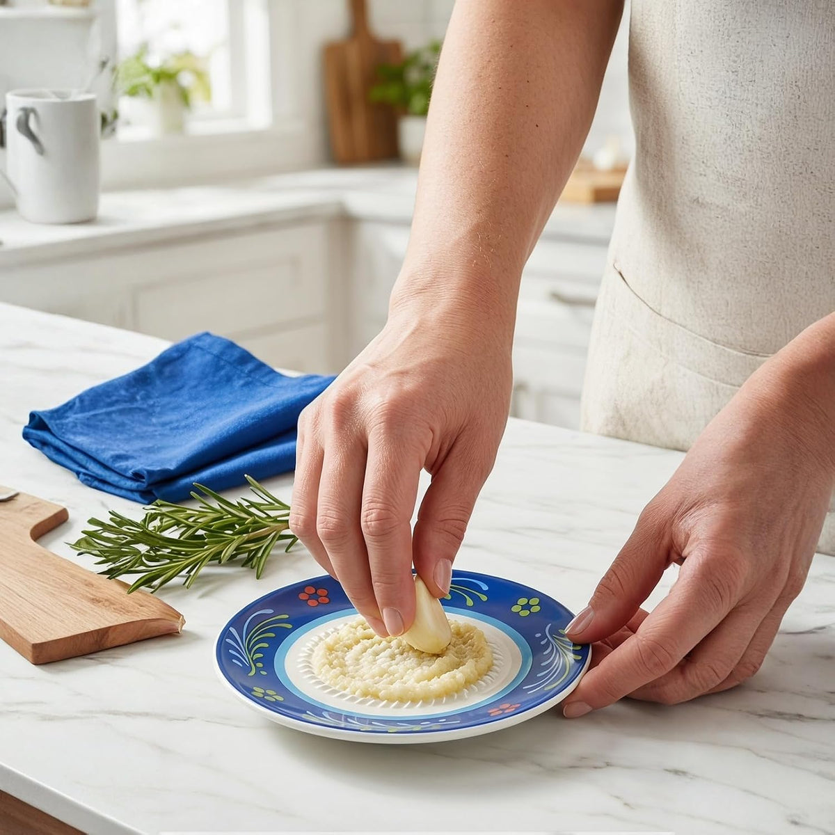 Handcrafted Ceramic Garlic Grater Plate, Ocean Blue