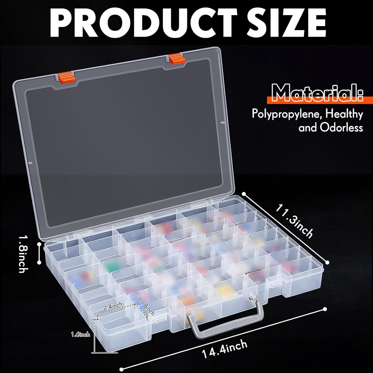 Juexica 2 Pcs Large 48 Grids Plastic Storage Bead Organizer Box, Tackle Box, Compartment Organizer Container with Adjustable Dividers for Jewelry Art Crafts Toys Screw Small Parts(Clear)