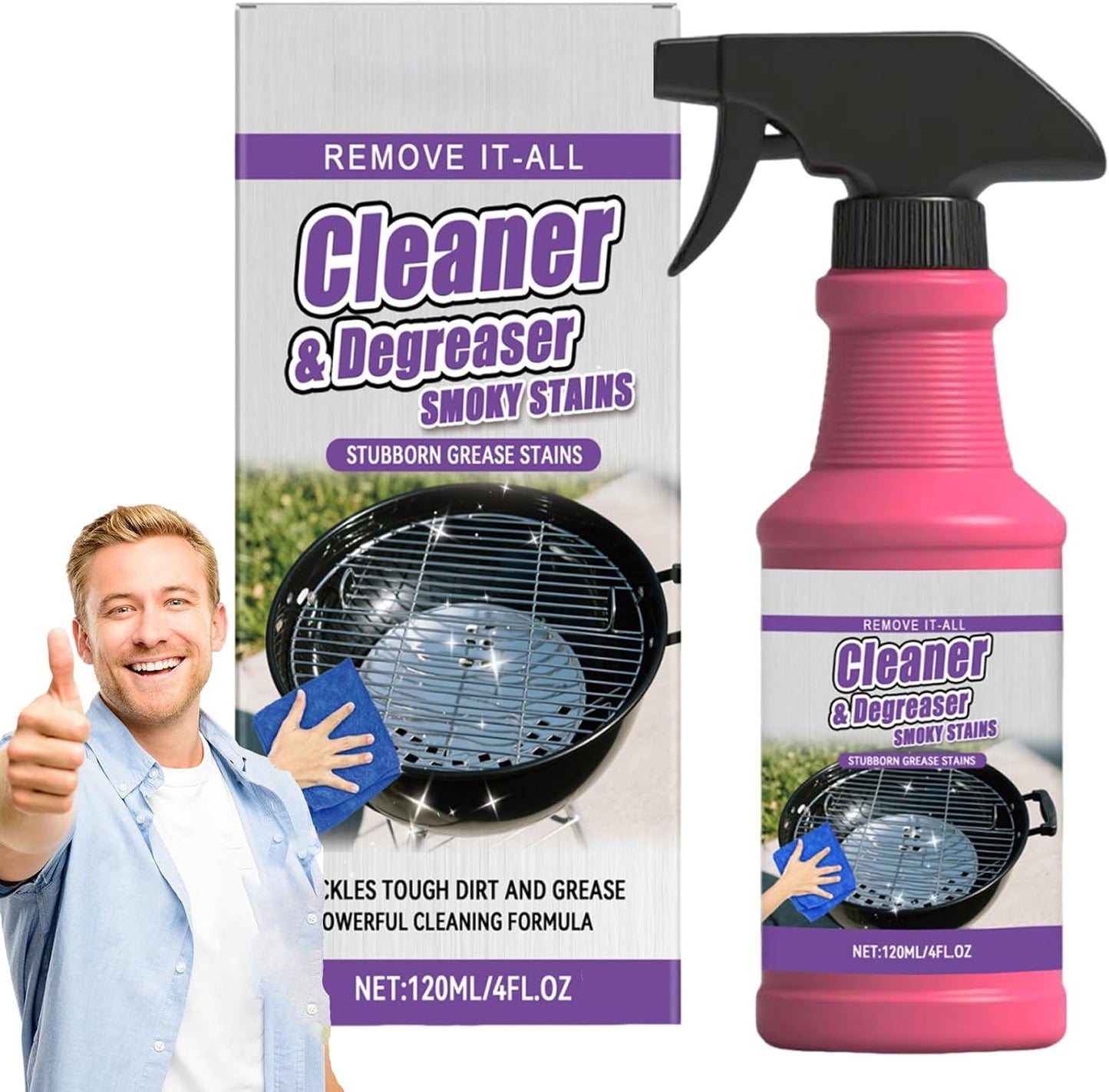 Rivoneed Grill Cleaner,Fast Acting Heavy Duty Grill Degreaser Spray,Heavy Duty Stainless Steel Degreaser,Professional Bbq Cleaner Degreaser For Outdoor Grill,Kitchen Oven,Smoker,Grates (1pc)