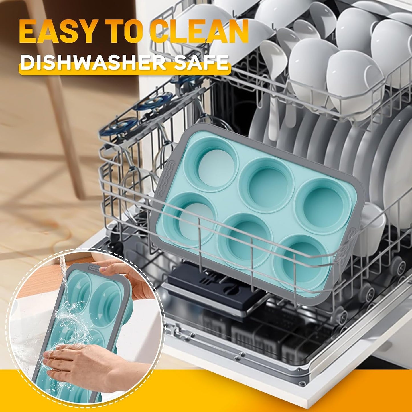 Silicone Muffin Pan, 12 Cups Non-Stick Cupcake Pan, Food-Grade BPA-Free Muffin Tin, Oven-Safe 450 °F, Reinforced Steel Frame, Easy-Grab Handles, Quick-Release 2.3" Baking Molds for Mini Treats