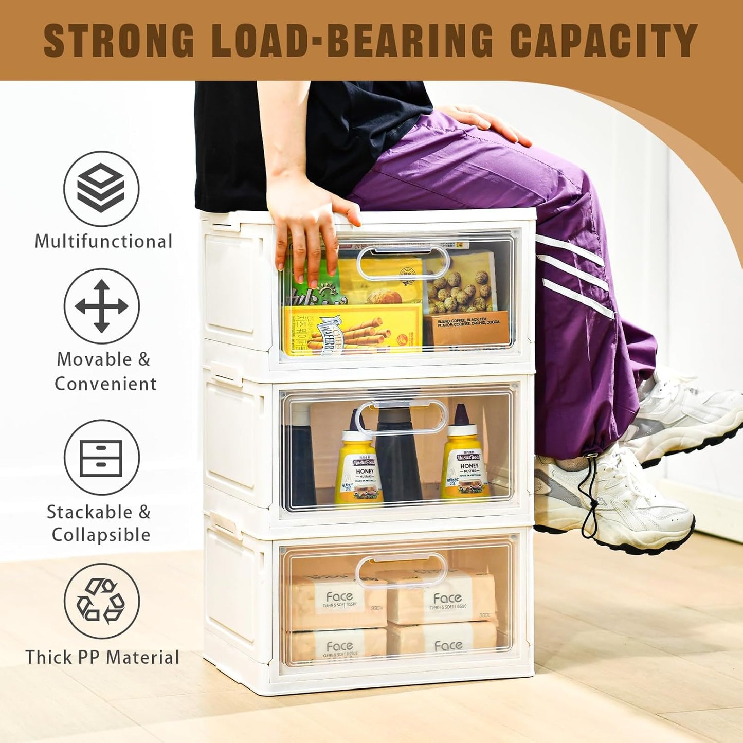 Freebat 6 Pack Closet Organizers and Storage,Clear Stackable Plastic Storage Bins with Lids Magnetic Doors,Clothes Organizers and Storage,Plastic Craft Containers for Wardrobe Kitchen Bathroom Office
