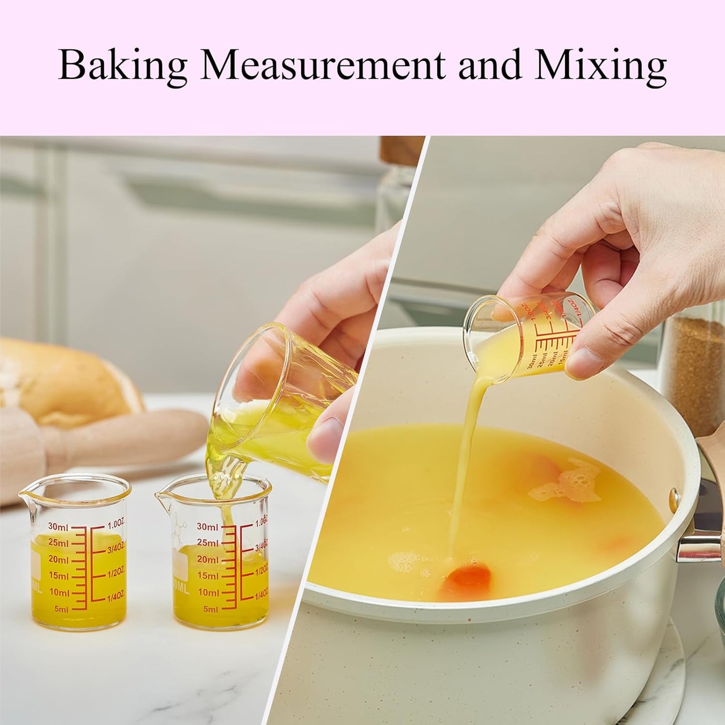 Ackers Mini Glass Measuring Beaker Set, Borosilicate, 2oz 4oz 8oz Measuring Cups