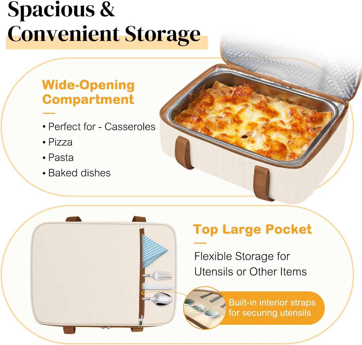 Coobiiya Insulated Casserole Carrier,Lasagna Lugger Tote Keeps Food Hot or Cold,Thermal Lunch Bag Warmer & Cooler Carrier Bag,Portable Tote Bag Fits 9" x 13" Baking Dish for Picnic and Cookout