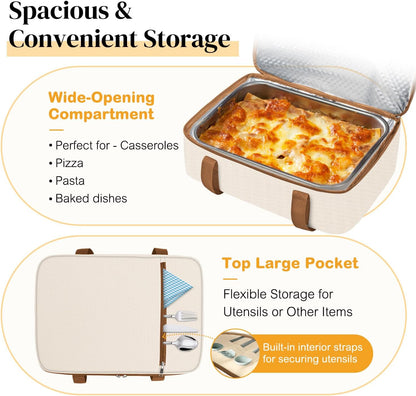 Coobiiya Insulated Casserole Carrier,Lasagna Lugger Tote Keeps Food Hot or Cold,Thermal Lunch Bag Warmer & Cooler Carrier Bag,Portable Tote Bag Fits 9" x 13" Baking Dish for Picnic and Cookout