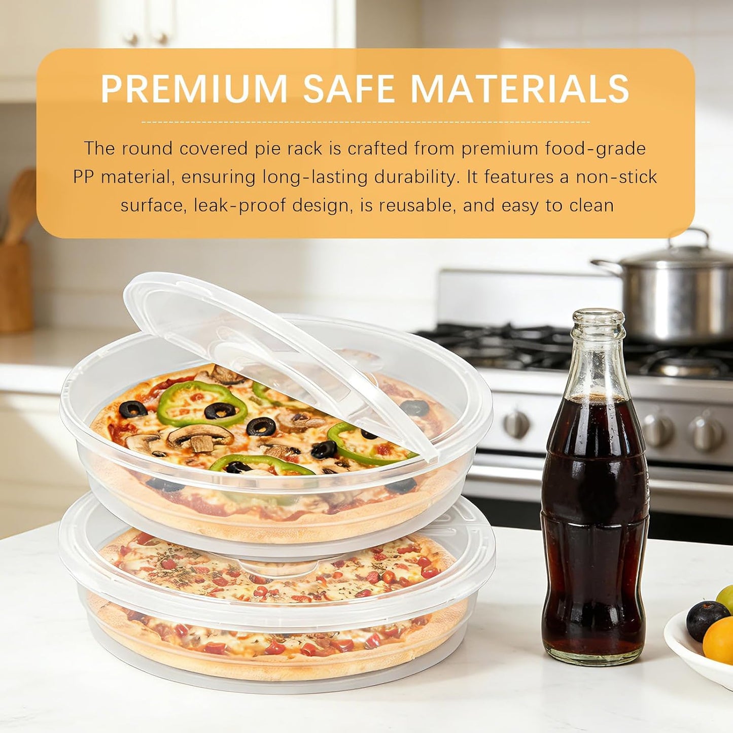 2 Pack 12 Inch 2-Compartment Food Storage Containers with Lids & Handles - Reusable Round Pie Carriers, Pizza Slice Holders for Pie, Cheesecake, Tortilla,Dumplings, Eggs