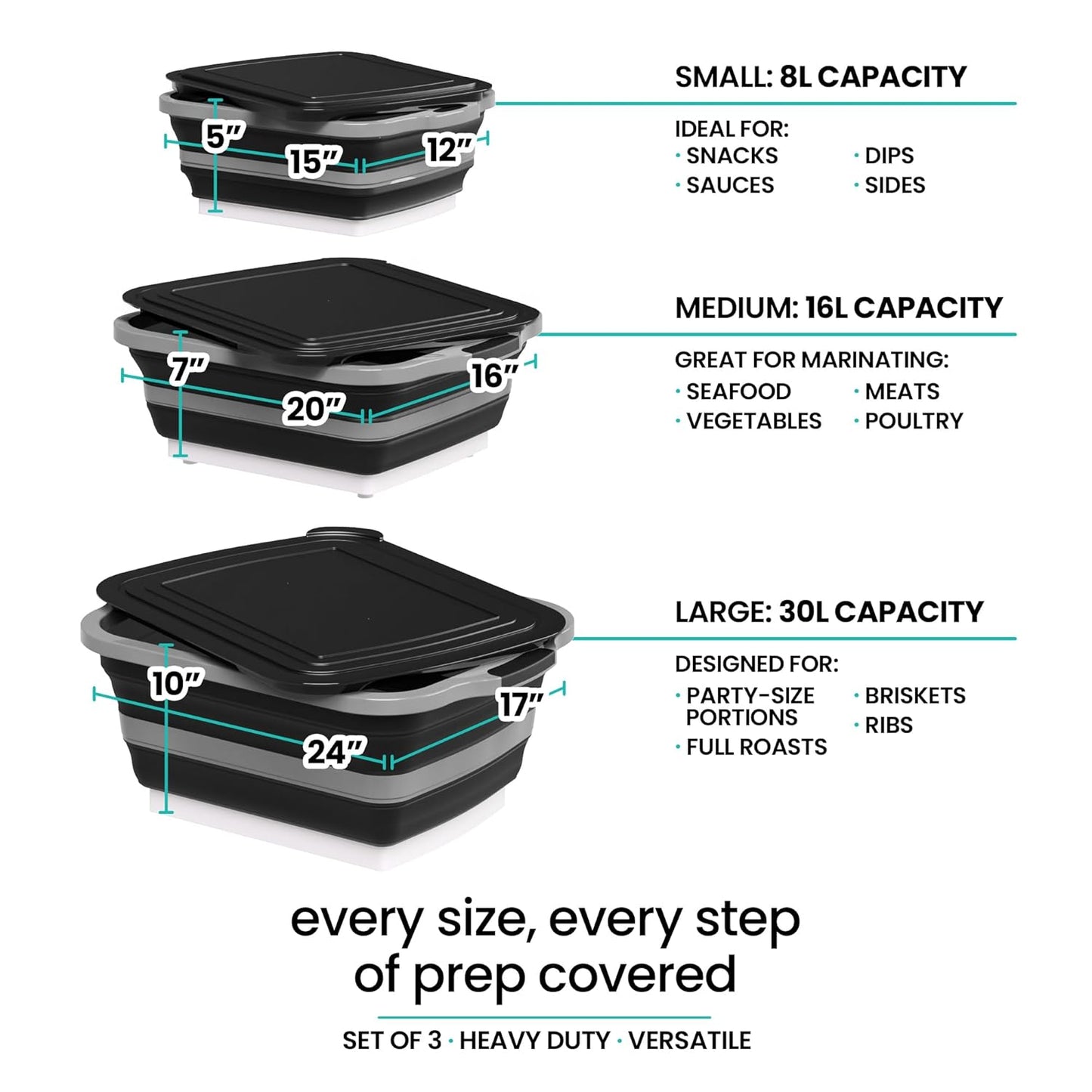 Collapsible BBQ Prep Tub with Lid and Drain Spout, 16L Portable Meat Marinating and Grilling Tray, Cutting Board Food Storage Container for Outdoor Cooking, Camping, Tailgating and Kitchen Prep