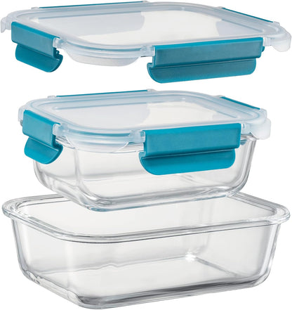 GENICOOK Glass Food Storage Containers With Glass Lids Bento Box Set Lunch Box Eco Friendly Meal Prep Containers Airtight – Plastic Free, Silicon Sleeve Bpa Free 4.4cup/ 5 * 1050ml