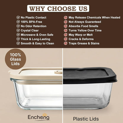 5 Pack 35 oz Glass Meal Prep Containers, Plastic-Free Glass Food Storage Containers with Lids, 4.4 Cups Airtight Glass Lunch Containers for Leftovers, Microwave, Oven, Freezer and Dishwasher