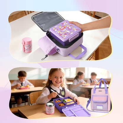 REDSHELL Bento Lunch Box for Kids Set, Leakproof Food Jar Pail with Insulated Bag, Toddler Snack Container Lunchbag for Girls Daycare, Back to School Lunchbox Kit, Includes Bottle Holder Strap, Pink
