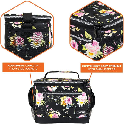 opux Insulated Lunch Box Men Women, Lunch Bag for Work School, Leakproof Soft Cooler Tote Adult, Large Lunch Pail Kids Boys Girls, Picnic Beach Food Bag with Shoulder Strap, Purple Floral