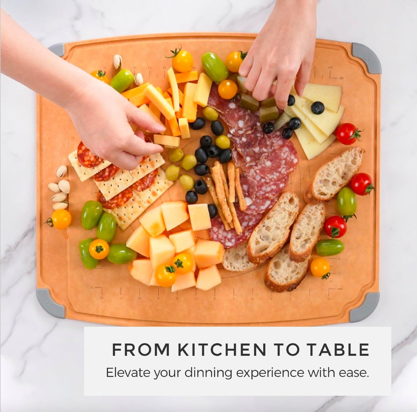 Elihome Essential Series 2-in1 Wood Cutting Board Set for Kitchen, Wooden Board for Chopping Vegetables, Bread, Cheese, Meat, Salad, Bread Board for Countertop, Butcher Block, Non-Slip