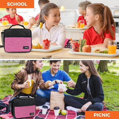 opux Insulated Lunch Bag Kids, Lunch Box for School Boy Girl, Leakproof Small Reusable Compact Soft Mini Cooler Bag, Toddler Small Lunch Boxes Kit Pail with Front Side Pockets (Purple)