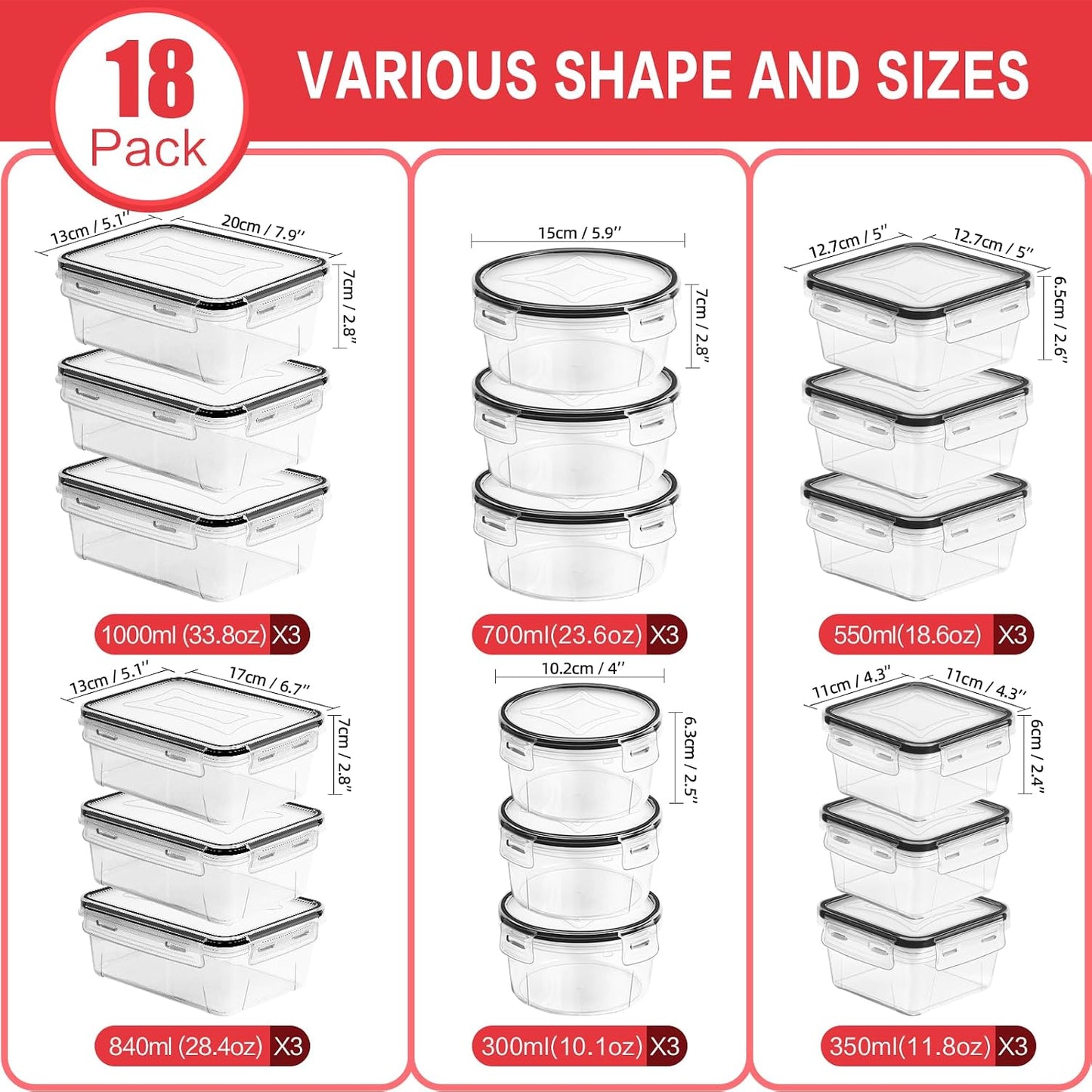 Skroam 72 piece Food Storage Containers Set with Airtight Lids (36 Containers & 36 Lids), Plastic Leak-Proof Kitchen Storage Containers for Pantry Organizers and storage - Meal Prep, Lunch Containers