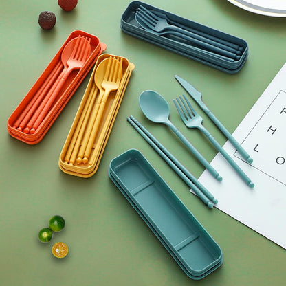 Reusable Travel Utensils Set with Case, 4 Sets Plastic Portable Knife Fork Spoons Tableware for Kids Adults Travel Picnic Camping Utensils