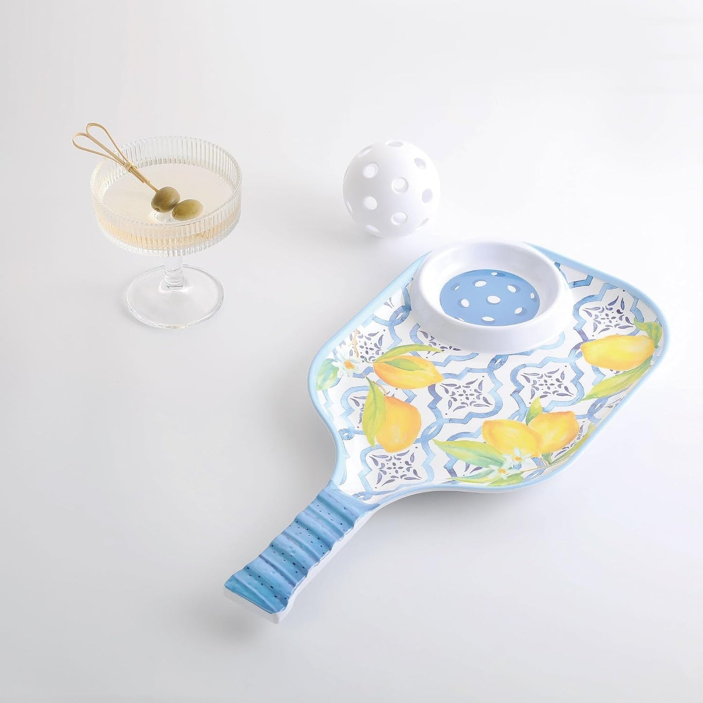 UPware Flamingo Melamine Chip and Dip Snack Tray, Tropical Floral Pickleball Paddle Shape Platter for Chips, Salsa, Fruits, and Appetizers, 15.75 x 8 Inch