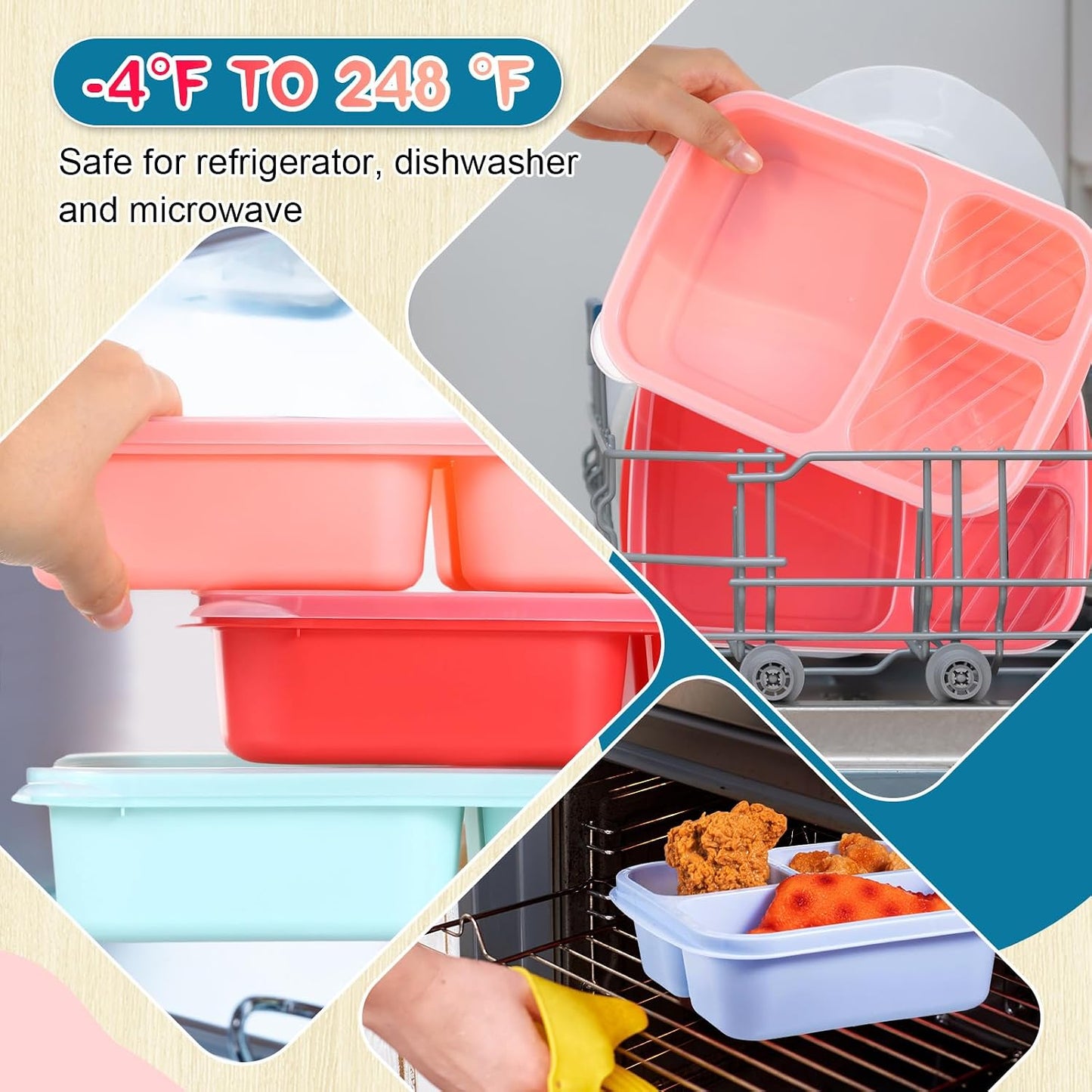 Honeydak 5 Pack Snack Containers 3 Compartment Bento Snack Boxes Divided Meal Prep Containers with Lids Reusable Adults Lunch Food Storage Box for School Work Travel(Elderberry)