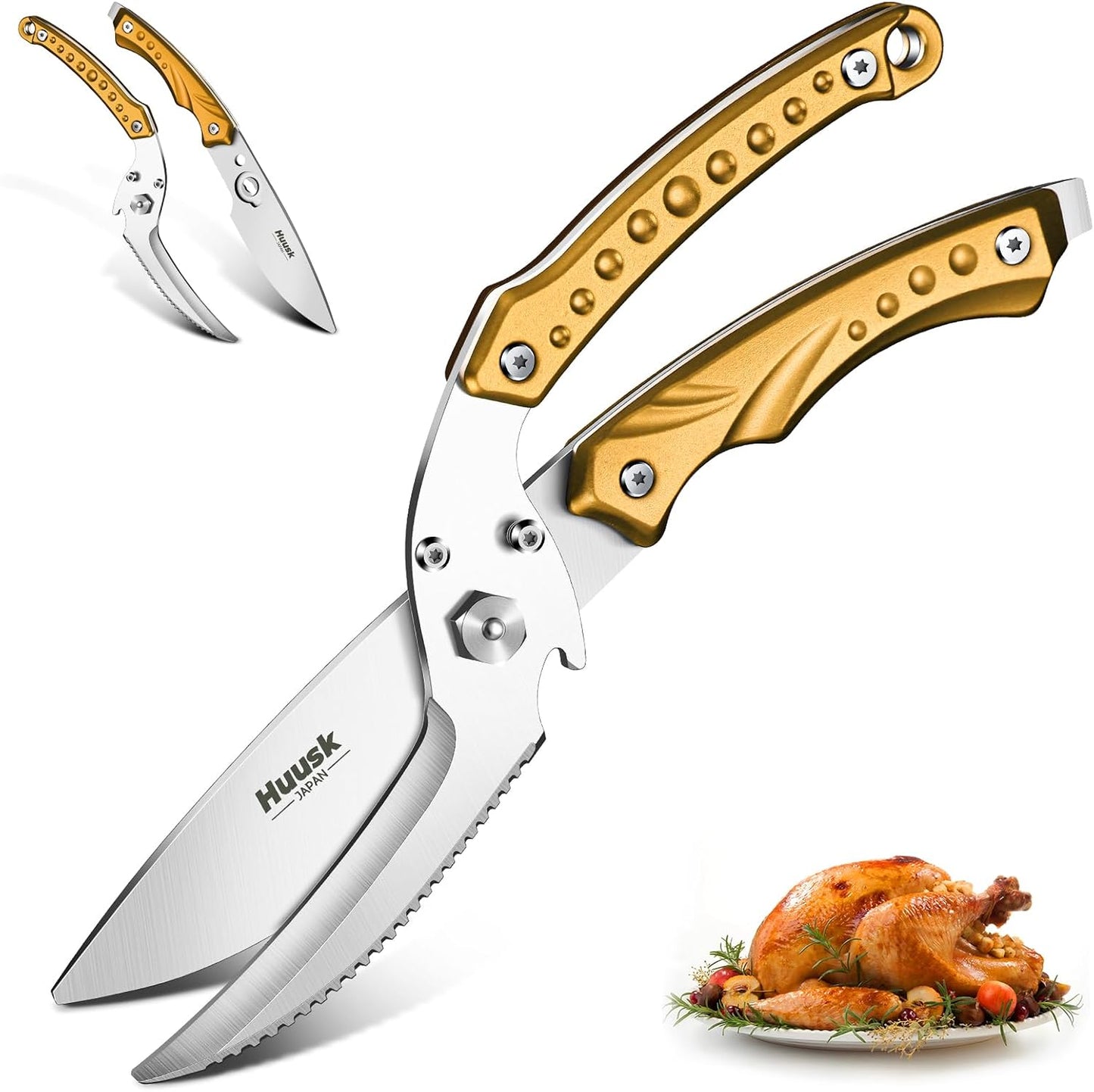 Huusk Kitchen Scissors All Purpose Poultry Shears Heavy Duty Ultral Sharp Detachable Kitchen Shears for Chicken Bone Turkey Silvery Stainless Steel Cooking Shear Thanksgiving
