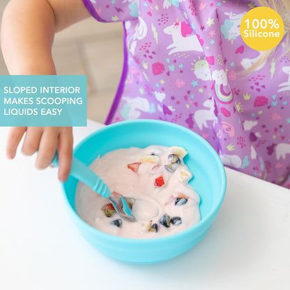 Bumkins Baby Bowl, Silicone Suction, for Babies, Toddlers and Kids, Baby Led Weaning, Feeding Essentials, Platinum Silicone, Non Skid Sticky Bottom, Supplies for Children Ages 6 Months Up, Gray