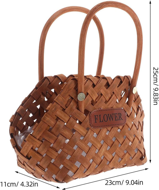Garneck Handwoven Wooden Basket with Ergonomic Handle for Bread and Indoor Plants, Multipurpose Storage Basket with Protective Design, for Weddings and Special Occasions