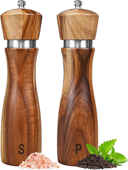 Haomacro Wooden Salt and Pepper Grinder Set Refillable Salt & Pepper Mills