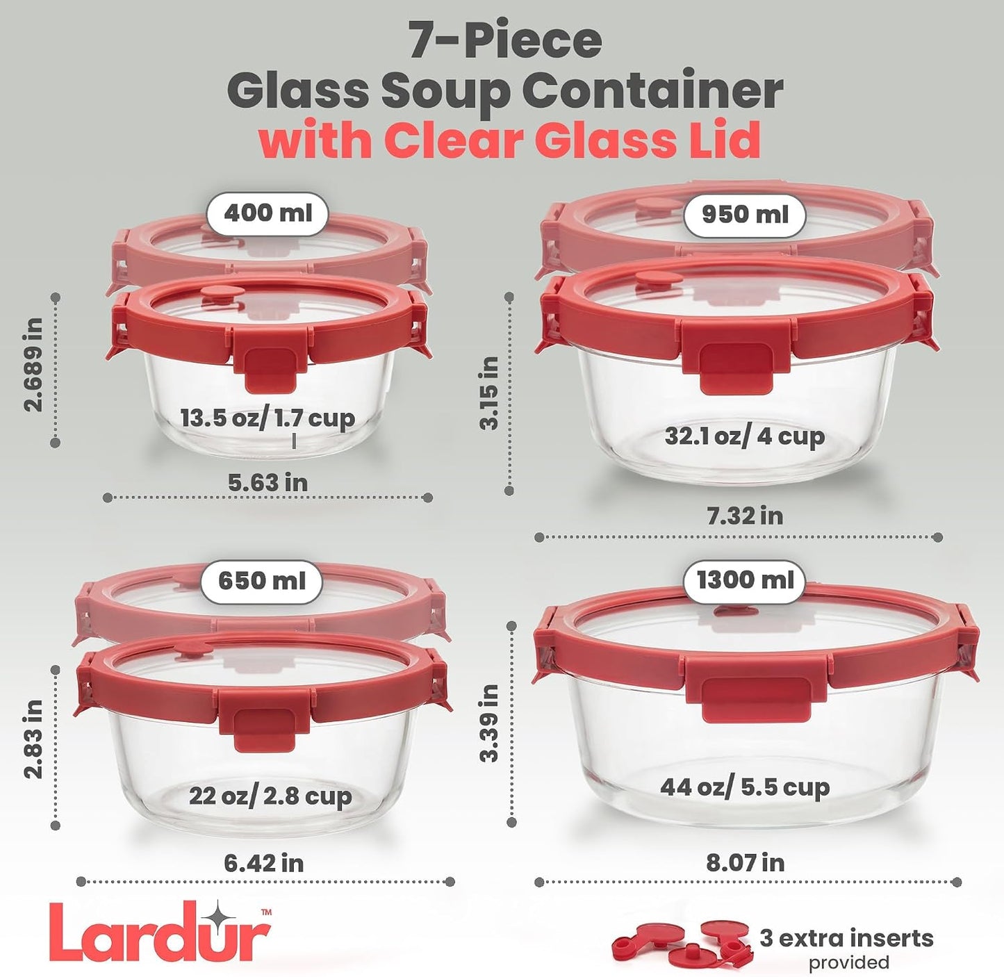 Premium Glass Food Storage Containers with Vented Lids – Set of 7, Various Size Round Borosilicate Glass Meal Prep Containers – BPA-Free, Microwave, Oven Dishwasher & Freezer Safe, Gift Packaged