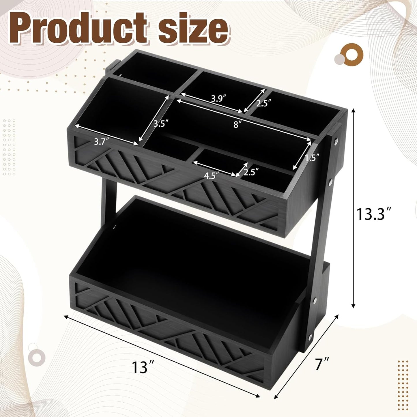 Geelin 2 Tier Paper Plate Dispenser Wood Rustic Paper Plate Holder for Countertop Silverware Utensil Caddy Cutlery Flatware Organizer Rack for Cups Spoons Forks Napkins, Kitchen Accessories, Black