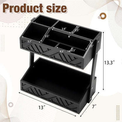 Geelin 2 Tier Paper Plate Dispenser Wood Rustic Paper Plate Holder for Countertop Silverware Utensil Caddy Cutlery Flatware Organizer Rack for Cups Spoons Forks Napkins, Kitchen Accessories, Black