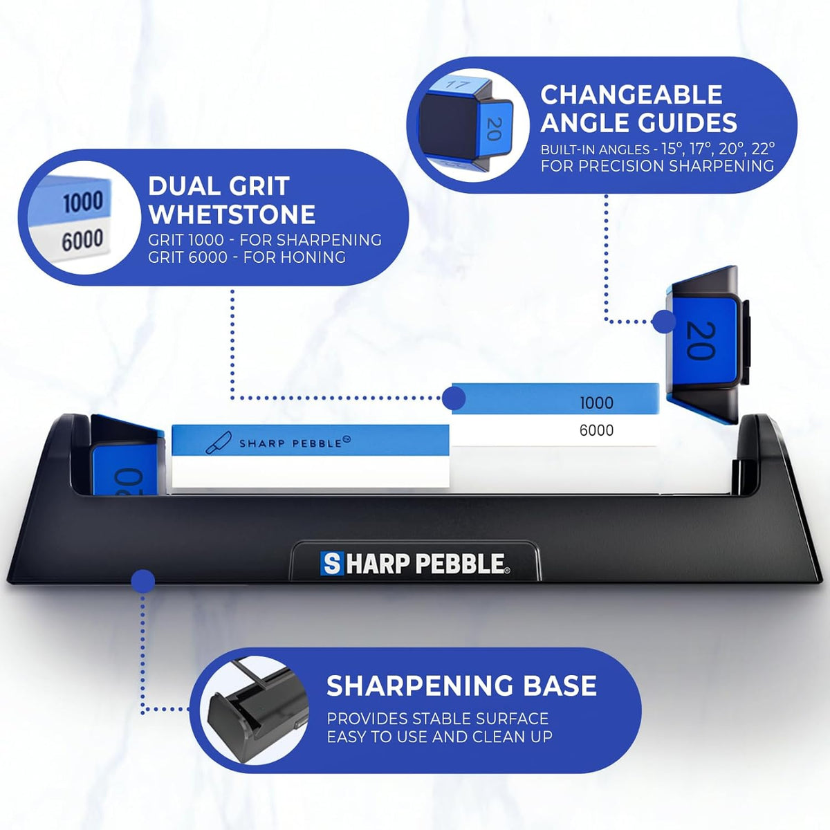 Sharp Pebble Complete Whetstone Knife Sharpening Stone Kit – 1000/6000 Grit