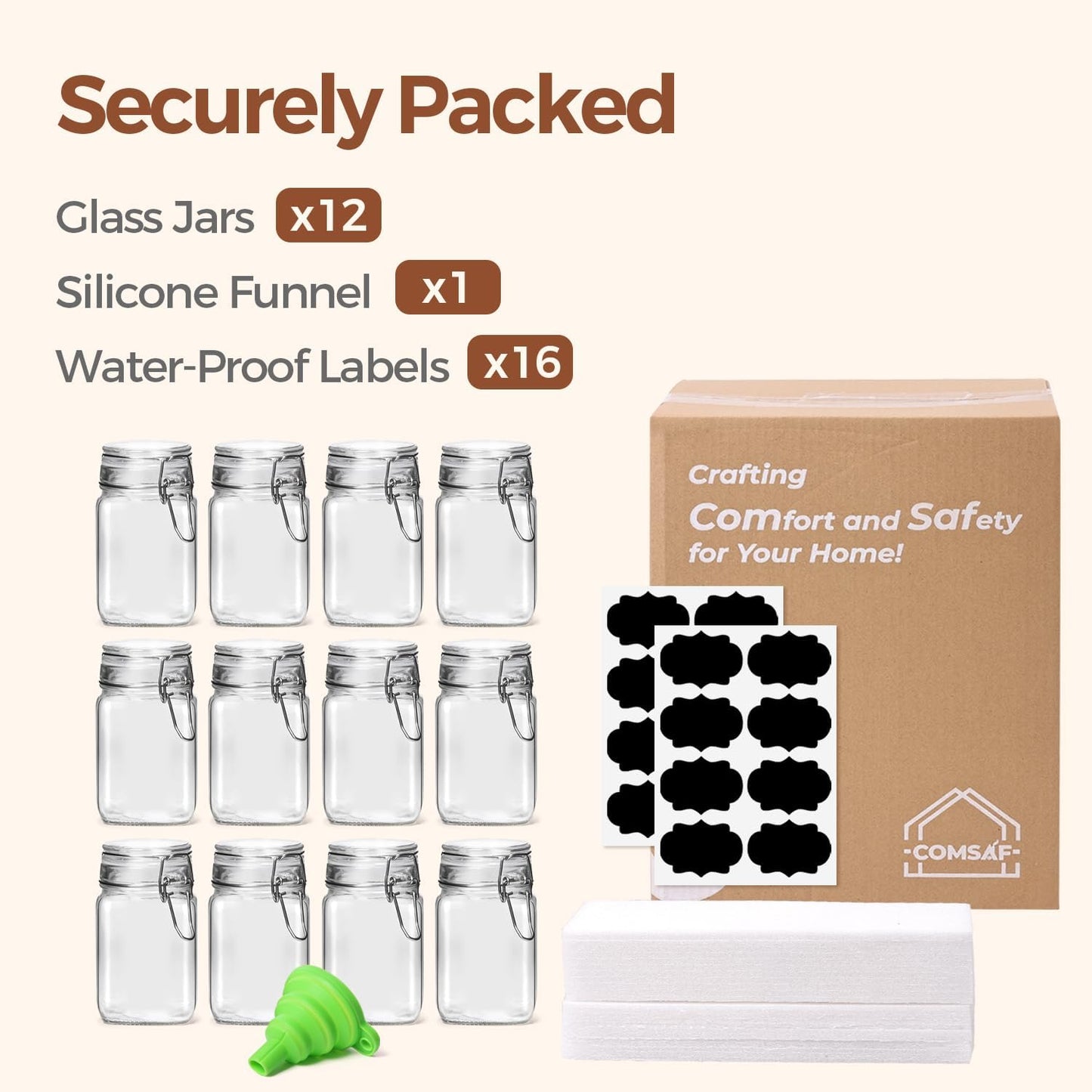 ComSaf Set of 3 Square Glass Jars with Airtight Lids (51 Oz) — Wire Clamp Canisters for Small-Batch Pickling, Kimchi, Bulk Dry Food, Wide Mouth Space Saving Kitchen Pantry Organization Jars
