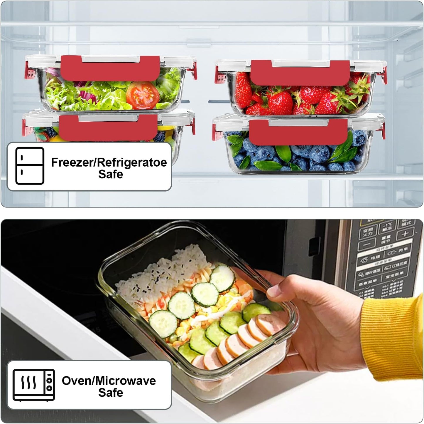 VERONES 10 Pack 22 OZ Glass Meal Prep Containers, Airtight Glass Lunch Containers Set, Food Storage Containers with Lids,BPA Free, for Microwave, Oven, Freezer & Dishwasher Friendly,White