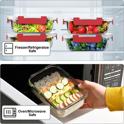 VERONES 10 Pack 22 OZ Glass Meal Prep Containers, Airtight Glass Lunch Containers Set, Food Storage Containers with Lids,BPA Free, for Microwave, Oven, Freezer & Dishwasher Friendly,White