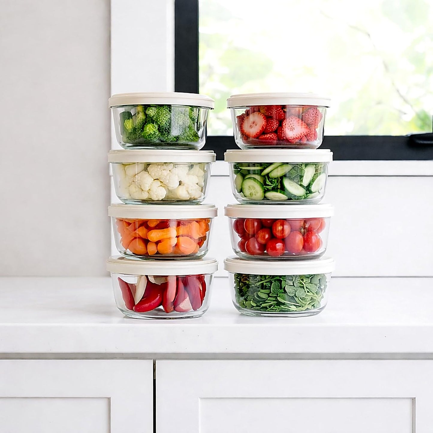 6-Piece Glass Food Storage Containers Set (3 Containers + 3 BPA-Free Lids) | 2-Cup, Leakproof | Microwave, Freezer, Oven & Dishwasher Safe | Ideal for Meal Prep & Pantry Organization, Pistachio