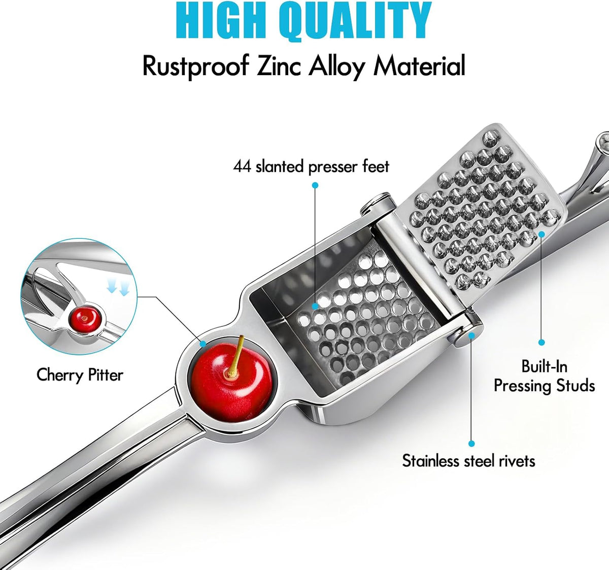 Garlic Press, Rust Resistant Garlic Crusher and Mincer, Solid Metal