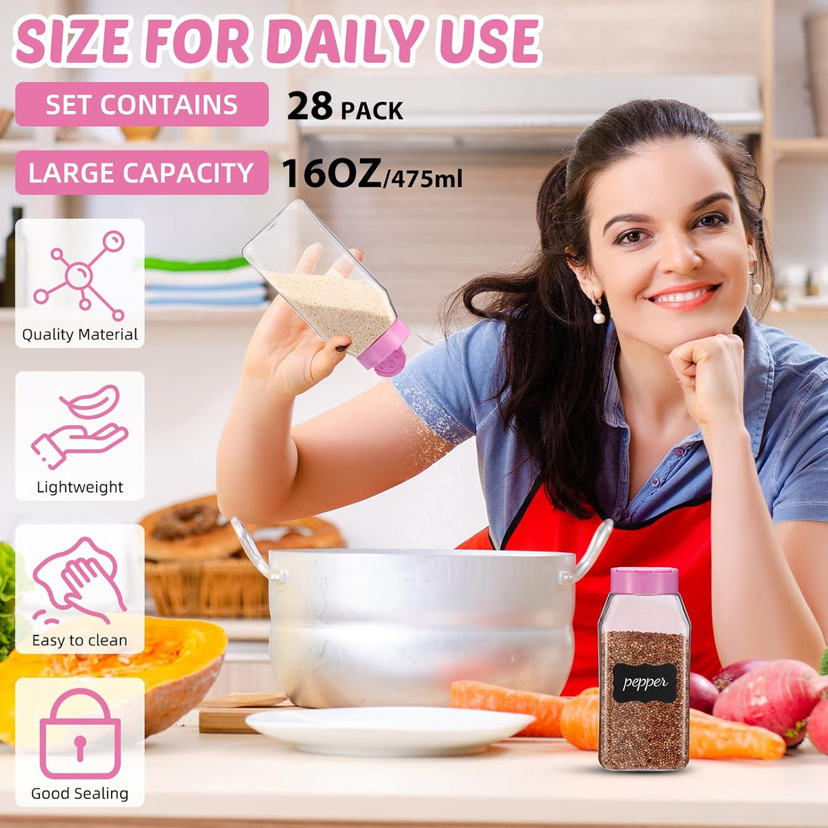 Mifoci 28 Pack 16 oz Black Plastic Spice Jars with Cap
