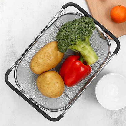 2 PackPremium Quality Over The Sink Stainless Steel Oval Colander with Fine Mesh 6 Quart Strainer Basket & Expandable Rubber Grip Handles - Strain, Drain, Rinse Fruits, Vegetables1