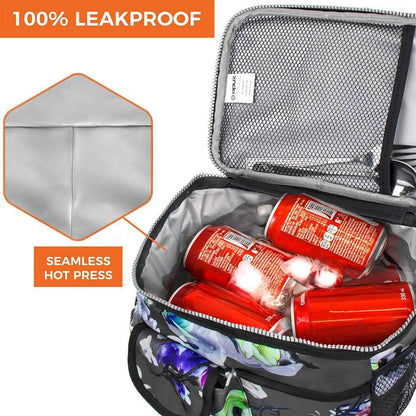 opux Insulated Lunch Bag Women Men, Dual Compartment Leakproof Lunch Box Adults Kids, Double Decker Meal Prep Bento Lunch Cooler Tote with Shoulder Strap for Work Office School Travel, Floral Purple