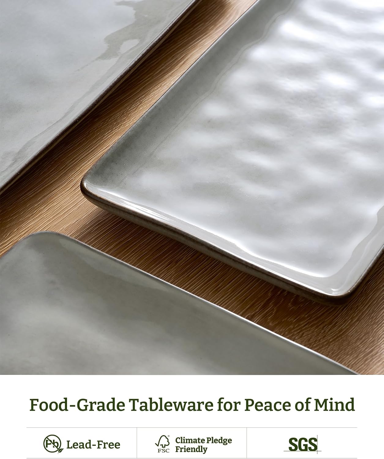 Famiware Serving Platter, Rectangular 15.67/14.1/12.6inch Serving Dishes for Entertaining, Microwave Dishwasher Safe, Stoneware Serving Trays for Party, Turkey, Cheese, Ocean Series, Cappuccino White