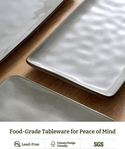Famiware Serving Platter, Rectangular 15.67/14.1/12.6inch Serving Dishes for Entertaining, Microwave Dishwasher Safe, Stoneware Serving Trays for Party, Turkey, Cheese, Ocean Series, Cappuccino White
