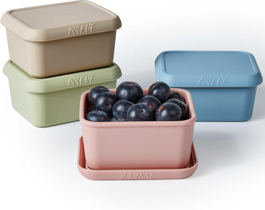 ISSEVE 8oz Silicone Snack Containers for Kids, 1 Cup Reusable Small Containers with Lids, Leak Proof Silicone Food Storage Containers, Kids Lunch Box for Daycare, School, Travel (4)