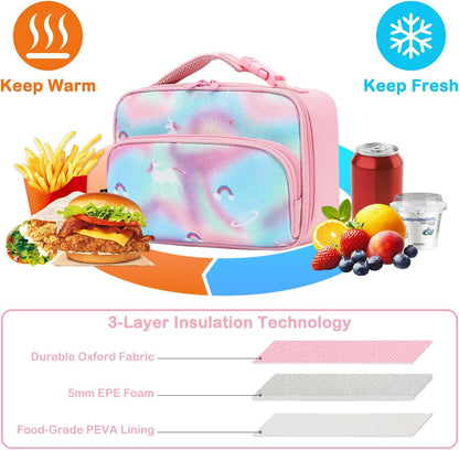 FlowFly Kids Lunch box Insulated Soft Bag Mini Cooler Back to School Thermal Meal Tote Kit for Girls, Boys, Astronaut - Colors B