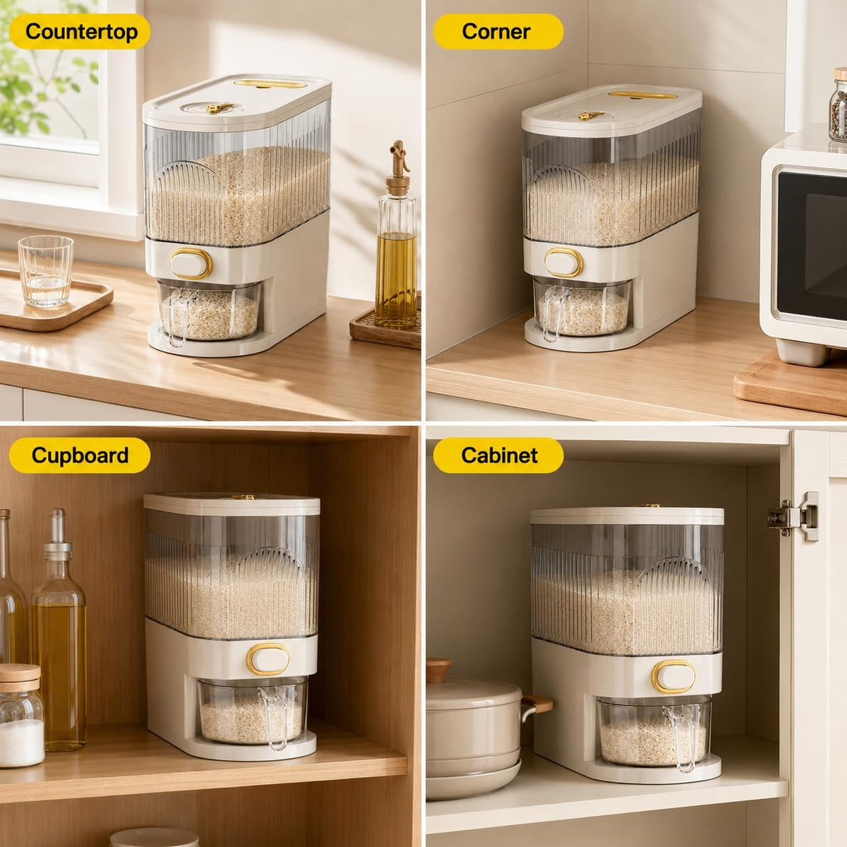 22-Pound Transparent High-Capacity Rice Bin Features a Lid, Time Scale, and Measuring Cup，a Sealed Moisture Proof Grain Storage Container Suitable for Storing Rice, Corn, and More. (22, Pounds)