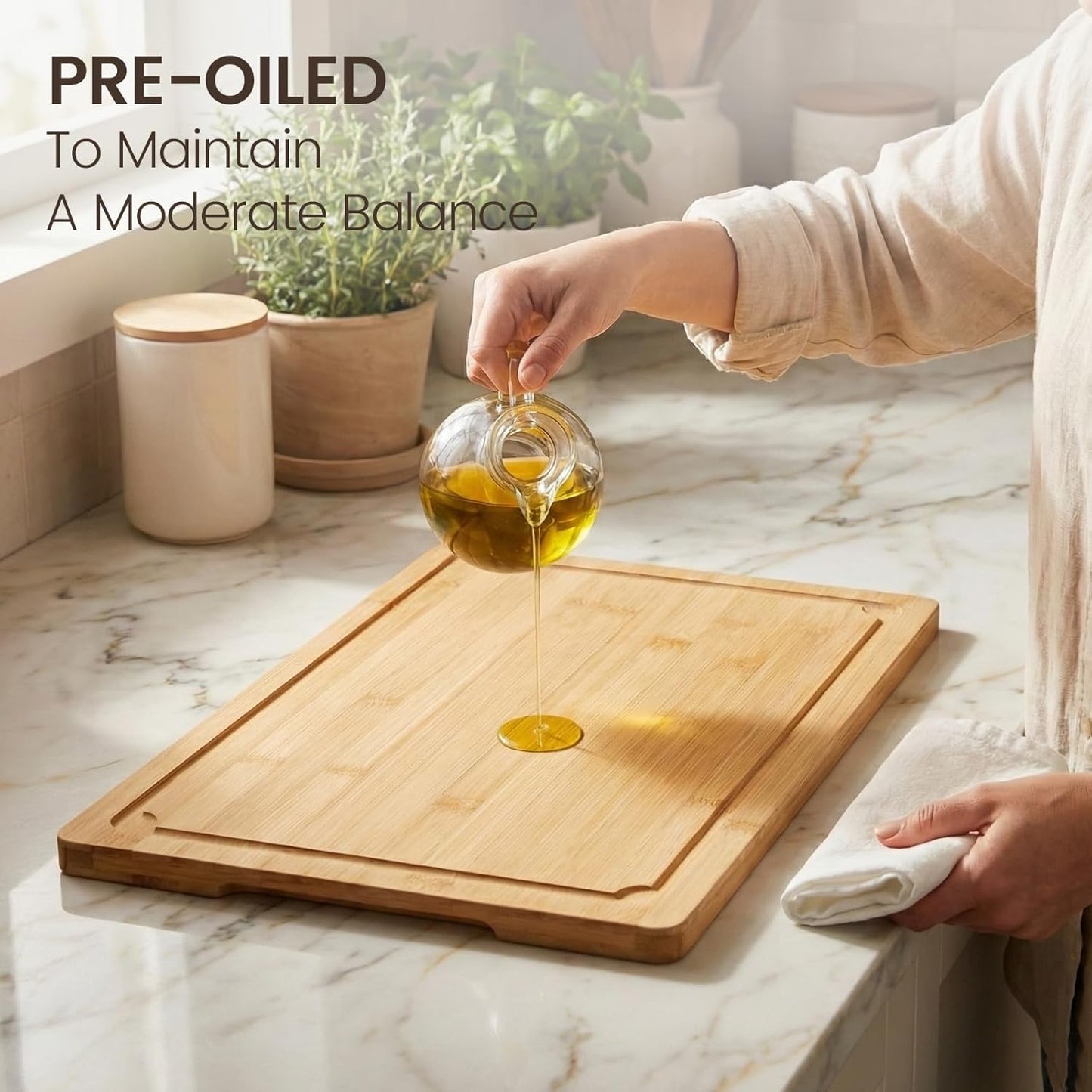 Extra Large Cutting Board, 17.6" Bamboo Cutting Boards for Kitchen with Juice Groove and Handles Kitchen Chopping Board for Meat Cheese board Heavy Duty Serving Tray, XL, Empune