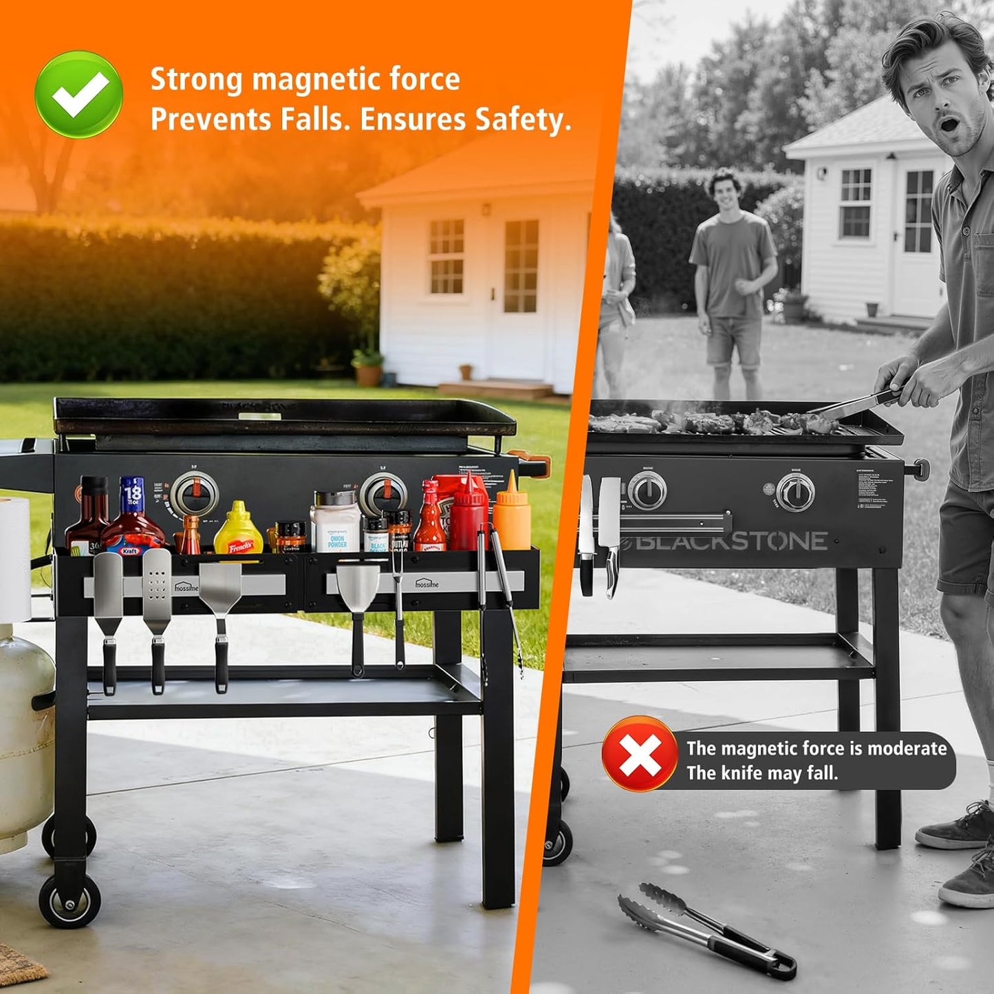 Front Griddle Caddy for Blackstone 28"/36" Griddles, Large Capacity Grill Accessories Organizer for Black Stone with Magnetic Tool Holder, Paper Towel Holder, BBQ Accessory Storage for Outdoor Grill