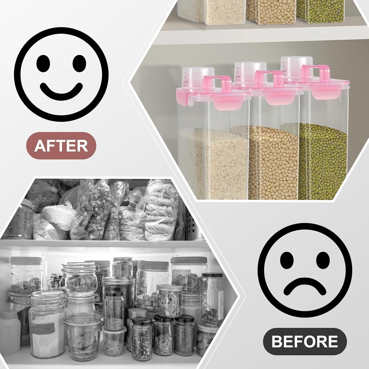 LEAWALK Airtight Rice Storage Container, 3-5Lbs Cereal Dry Food Flour Bin, Pet Dog Cat Food Dispenser with Measuring Cup, BPA Free Plastic Kitchen and Pantry Organization Bin for Sugar-Clear Grey